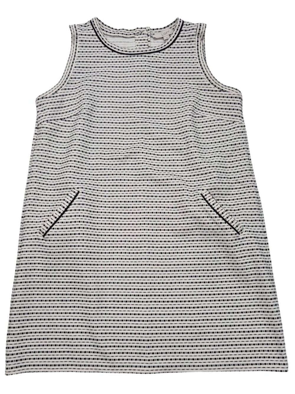 LOFT Textured Sleeveless Round Neck Mini Dress with Pockets Black /White Size L